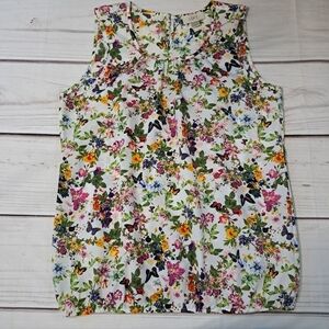 LOFT Outlet Floral Butterfly Print Sleeveless Blouse Size Small